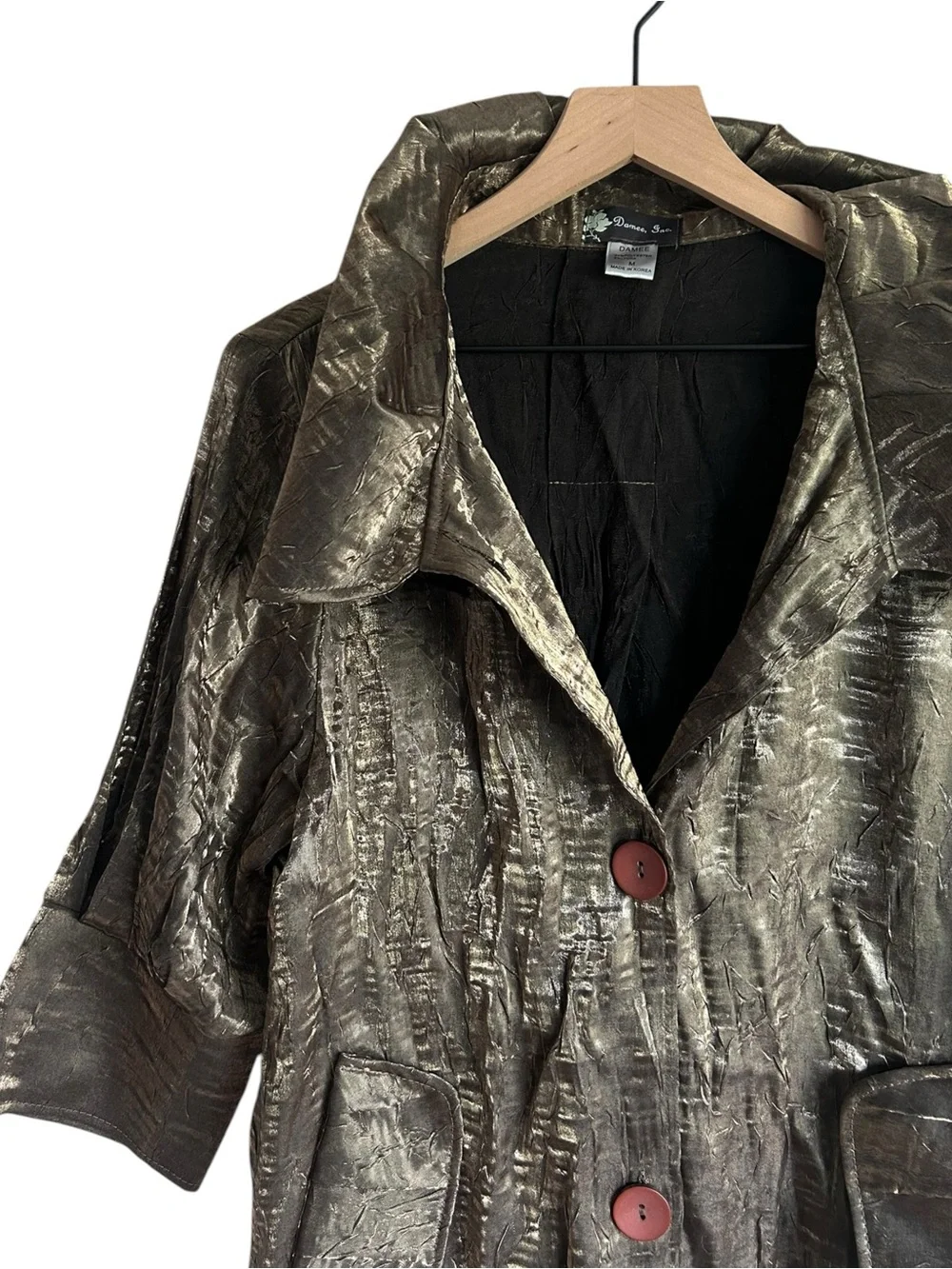 Damee Bronze Gold Ruffle Neck Swing Jacket Size Medium
